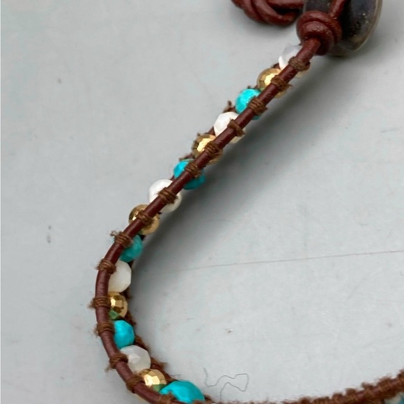 Chan Luu Turquoise Seed Beaded Bracelet 925 Leather - Picture 4 of 16